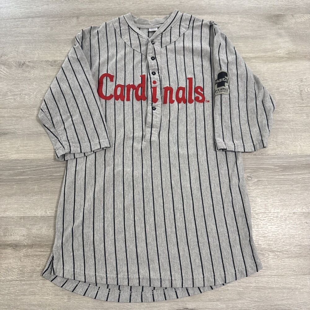St. Louis Cardinals Shirt Henley Pinstripe Gray 3/4 Sleeve Men's XL Cotton Tee